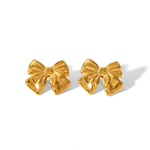 Roestvrij staal Stud Earrings, 304 roestvrij staal, Strik, mode sieraden & voor vrouw, gouden, 22.40x27.70mm, Verkocht door pair