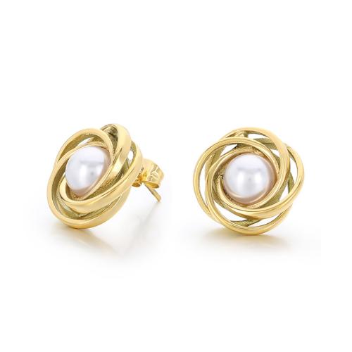 Stainless Steel Stud Earrings 304 Stainless Steel with Shell Pearl fashion jewelry & for woman 17mm Sold By Pair