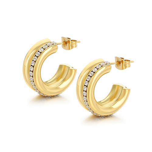 Stainless Steel Stud Earrings 304 Stainless Steel fashion jewelry & for woman & with rhinestone Sold By Pair