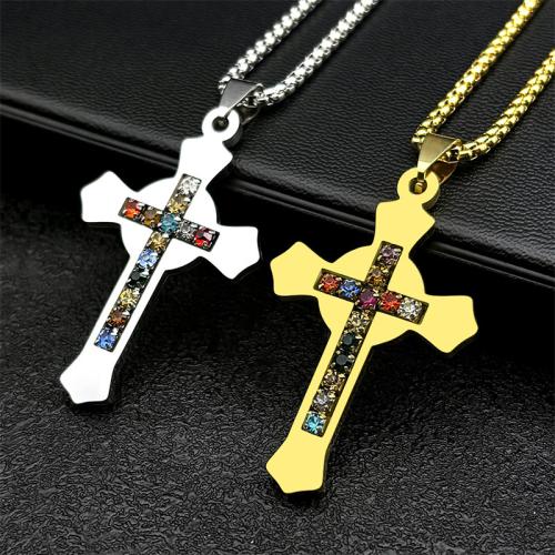 Stainless Steel Jewelry Necklace 304 Stainless Steel Cross fashion jewelry & Unisex & with rhinestone Length Approx 60 cm Sold By PC