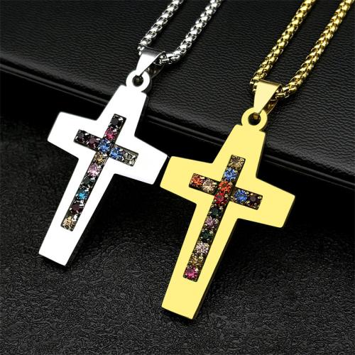 Stainless Steel Jewelry Necklace 304 Stainless Steel Cross fashion jewelry & Unisex & with rhinestone Length Approx 60 cm Sold By PC