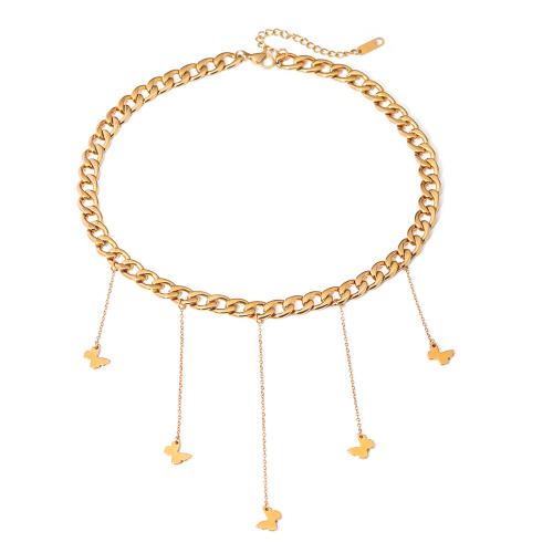 Collier de bijoux en acier inoxydable, Acier inoxydable 304, avec 5cm chaînes de rallonge, papillon, bijoux de mode & pour femme, doré, Longueur Environ 35 cm, Vendu par PC