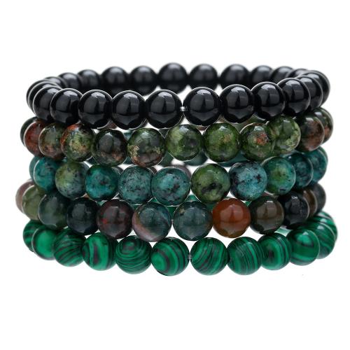 Pulseiras de pedras preciosas, Gemstone Sintético, Roda, 5 peças & joias de moda & para o homem, cores misturadas, 8mm, comprimento Aprox 18-19 cm, vendido por Defina