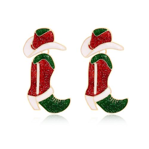 Kerst Oorbellen, Zinc Alloy, Kerstmis Boot, gold plated, Kerstontwerp & mode sieraden & voor vrouw & glazuur, nikkel, lood en cadmium vrij, 32x52mm, Verkocht door pair