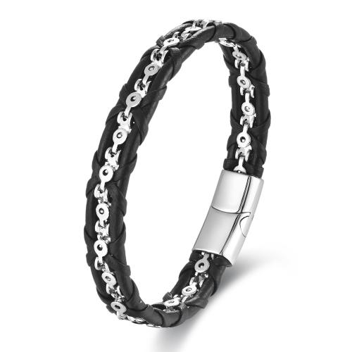 PU Leather Cord Bracelets with 304 Stainless Steel Vacuum Ion Plating fashion jewelry & for man Length Approx 21 cm Sold By PC