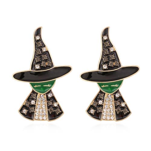 Zinc Alloy Stud Earring, Sorcerer, guldfarve belagt, Halloween Design & mode smykker & for kvinde & emalje & med rhinestone, sort, nikkel, bly & cadmium fri, 52x33mm, Solgt af par