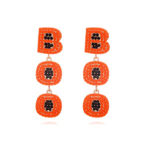 alliage de zinc Boucle d'oreille goutte, avec Seedbead, Lettre d’alphabet, Placage de couleur d'or, Halloween Design & bijoux de mode & pour femme, orange, protéger l'environnement, sans nickel, plomb et cadmium, 20x72mm, Vendu par paire