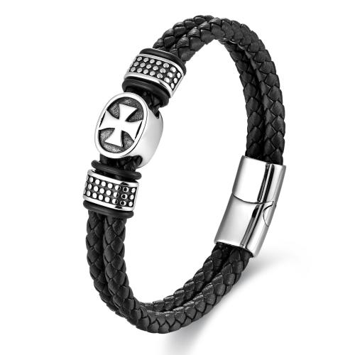 PU Leather Cord Bracelets with 304 Stainless Steel fashion jewelry & for man Length Approx 21 cm Sold By PC