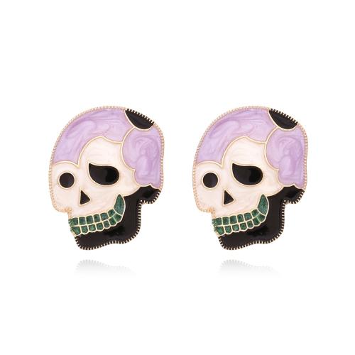 Zinc Alloy Stud Earring, Skull, guldfarve belagt, Halloween Design & mode smykker & for kvinde & emalje, flere farver til valg, nikkel, bly & cadmium fri, 28x35mm, Solgt af par