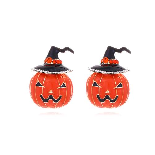 Zinc Alloy Stud Earring Pumpkin gold color plated Halloween Design & fashion jewelry & for woman & enamel & with rhinestone orange nickel lead & cadmium free Sold By Pair