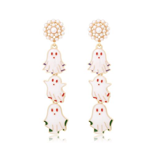 Zinc Alloy Drop Earring with Plastic Pearl Ghost gold color plated Halloween Jewelry Gift & for woman & enamel nickel lead & cadmium free Sold By Pair