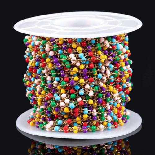 Decorative Beaded Chain 304 Stainless Steel Vacuum Ion Plating DIY & enamel multi-colored Sold By Bag