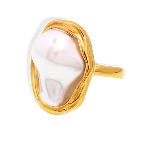 Titantium Steel finger ring, Titan Stål, med Plast Pearl, mode smycken & för kvinna, guld, Storlek:7, Säljs av PC