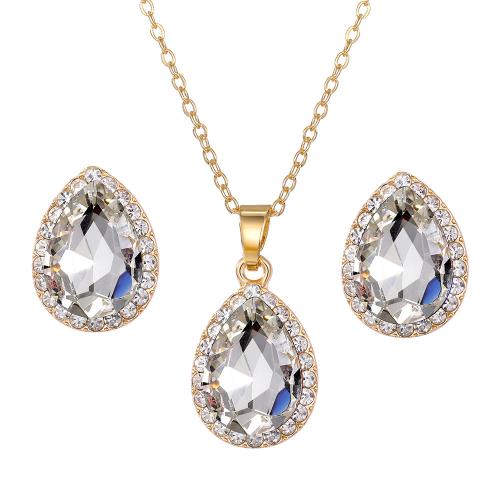 Zinc Alloy Jewelry Sets Stud Earring & necklace with Crystal Teardrop 2 pieces & for woman & with rhinestone Sold By Set