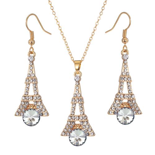 Zinc Alloy Jewelry Sets earring & necklace with Crystal Eiffel Tower 2 pieces & fashion jewelry & for woman Sold By Set