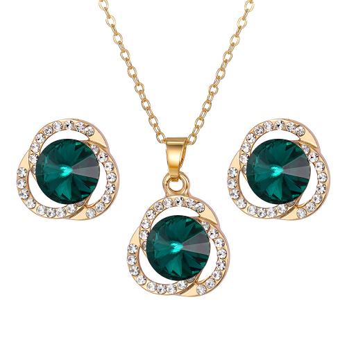 Zinc Alloy Jewelry Sets Stud Earring & necklace spinning loom tool 2 pieces & for woman & with rhinestone Sold By Set