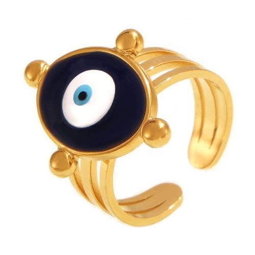 Evil Eye Jewelry Ring Finger, Partículas de aço, banhado a ouro 18k, joias de moda & para mulher & esmalte, tamanho:7, vendido por PC