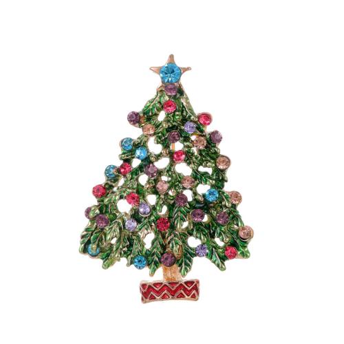 Christmas Brooches Zinc Alloy Christmas Tree Christmas Design & enamel & with rhinestone Sold By PC