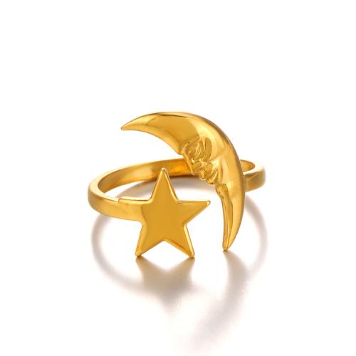 Stainless Steel Finger Ring 304 Stainless Steel Moon and Star Vacuum Ion Plating fashion jewelry & for woman gold Sold By PC