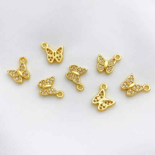 Terningformet Zirkon Micro Pave Messing vedhæng, Butterfly, forgyldt, du kan DIY & Micro Pave cubic zirconia, guld, 10x10.50mm, Solgt af PC