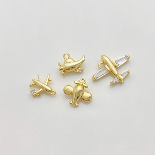 Cubic Zirconia Micro Pave Brass Pendant Airplane plated DIY & micro pave cubic zirconia gold Sold By PC