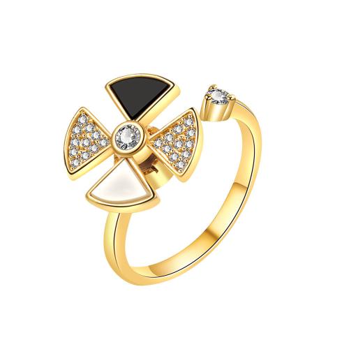 Cubic Zirconia Micro Pave Brass Ring with Shell plated micro pave cubic zirconia & for woman Sold By PC