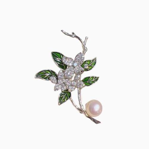 Zinklegering broches, Zinc Alloy, met Plastic Pearl, plated, voor vrouw & met strass, meer kleuren voor de keuze, 60mm, Verkocht door PC