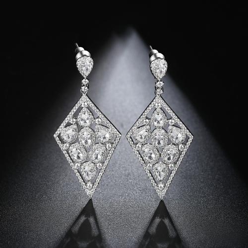 Brass Drop Earring Geometrical Pattern platinum plated micro pave cubic zirconia & for woman & hollow Sold By Pair