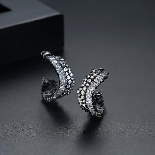 Mässing Stud Earring, Geometriskt mönster, plated, micro bana cubic zirconia & för kvinna, fler färger för val, 7x21mm, Säljs av Par