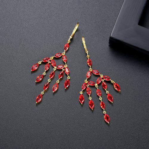 Messing Tassel Earring, 18K verguld, micro pave zirconia & voor vrouw, 31.60x78.80mm, Verkocht door pair