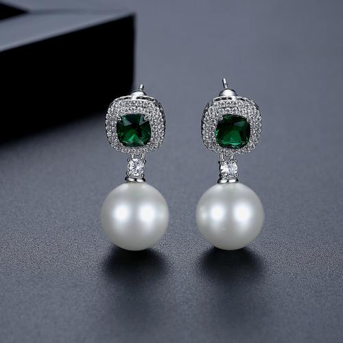 Prás Buail Earring, le Pearl Plaisteacha, Patrún Geoiméadrach, platanam plátáilte, micrea réiteach zirconia ciúbach & do bhean, 11.93x27.10mm, Díolta De réir Péire