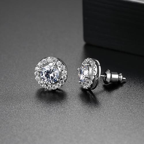 Messing Stud Earring, plated, micro pave zirconia & voor vrouw, meer kleuren voor de keuze, 10x10mm, Verkocht door pair