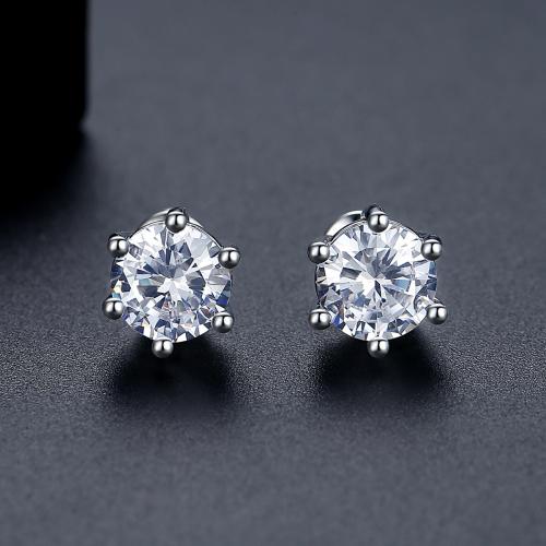 Messing Stud Earring, Geometrisk mønster, platineret, for kvinde & med cubic zirconia, 9.52mm, Solgt af par