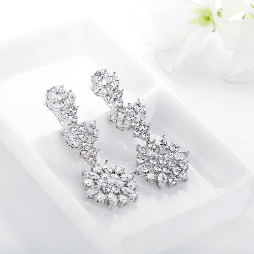 Messing Drop Earring, platineret, Micro Pave cubic zirconia & for kvinde, 20x50mm, Solgt af par