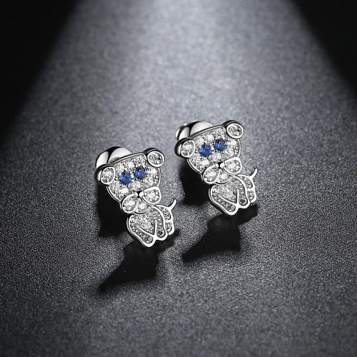 Messing Stud Earring, Hund, platineret, Micro Pave cubic zirconia & for kvinde, 8x11mm, Solgt af par