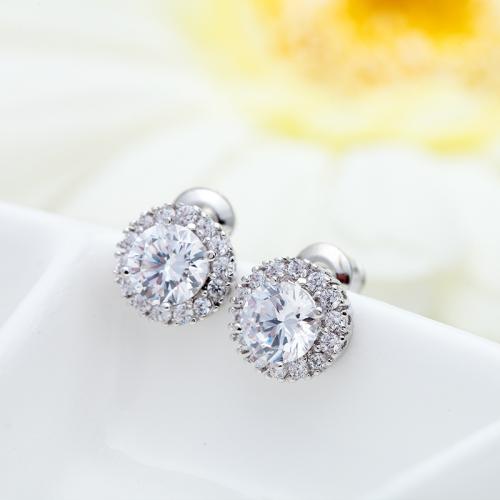 Messing Stud Earring, Flower, forgyldt, Micro Pave cubic zirconia & for kvinde, flere farver til valg, 8x8mm, Solgt af par