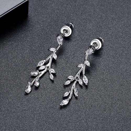 Messing Drop Earring, platineret, Micro Pave cubic zirconia & for kvinde, 9.27x30.75mm, Solgt af par