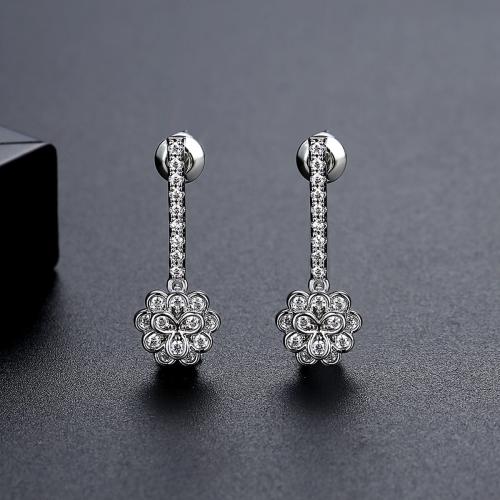 Messing Drop Earring, platineret, Micro Pave cubic zirconia & for kvinde, 8.88x23.74mm, Solgt af par