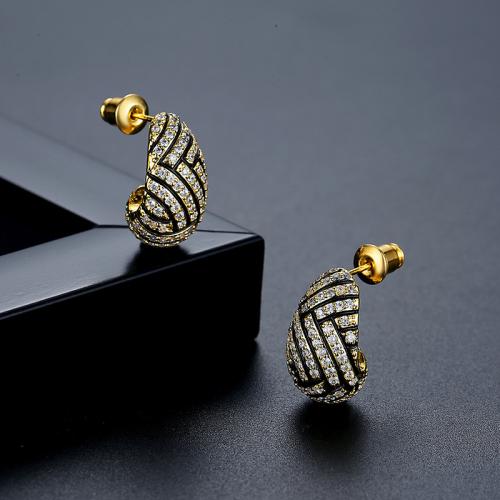 Messing Stud Earring, gold plated, micro pave zirconia & voor vrouw, 10.30x17.30mm, Verkocht door pair