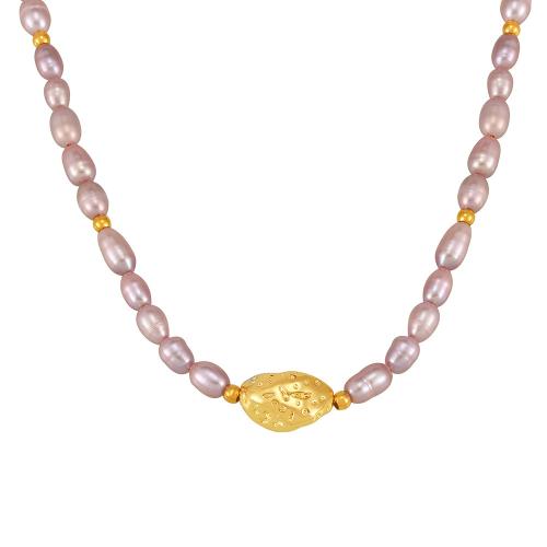 Zoetwater Parel Brass Collier, met Messing, met 7cm extender keten, mode sieraden & voor vrouw, purper, Lengte Ca 38 cm, Verkocht door PC