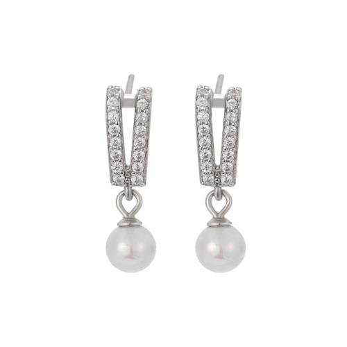 Cubic Zirconia micro pavimenta Sterling Silver Earring, 925 sterline d'argento, with Shell Pearl, gioielli di moda & Micro spianare cubic zirconia & per la donna, 4.90x18.50mm, Venduto da coppia