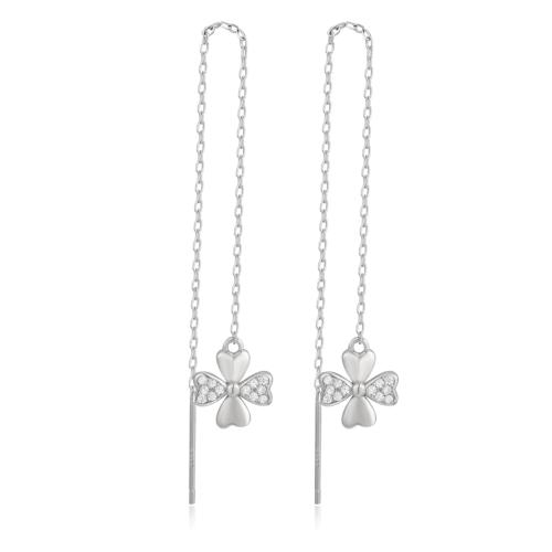 Cubic Zirconia Micro Pave Sterling Silver Earring 925 Sterling Silver Four Leaf Clover fashion jewelry & micro pave cubic zirconia & for woman Sold By Pair