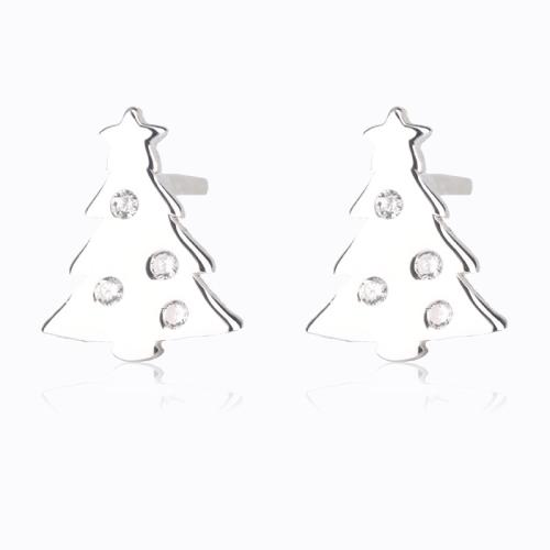 Pendientes de Navidad, Plata de ley 925, Árbol de Navidad, Diseño de Navidad & Joyería & micro arcilla de zirconia cúbica & para mujer, 5.90x7.20mm, Vendido por Par