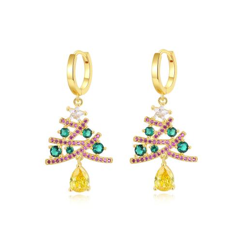 Christmas Earrings Zinc Alloy with Cubic Zirconia Christmas Tree Christmas Design & fashion jewelry & for woman 37mm Sold By Pair