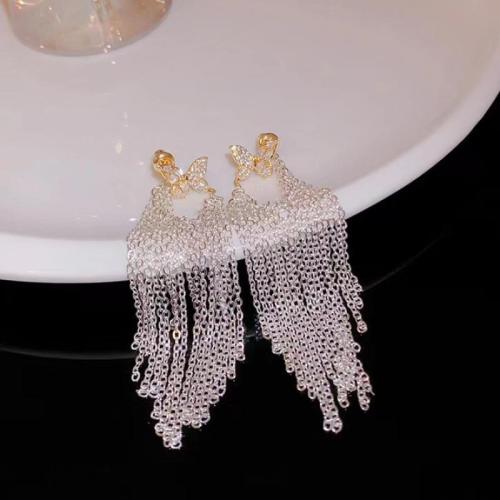 Fashion Fringe Oorbellen, Messing, mode sieraden & micro pave zirconia & voor vrouw, 88x13mm, Verkocht door pair