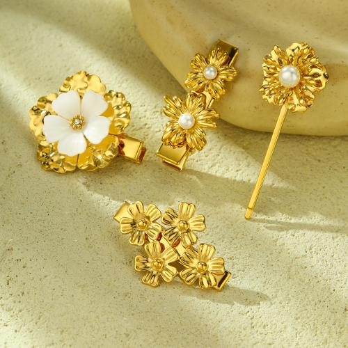 Alligator Hair Clip 304 Stainless Steel with Plastic Pearl fashion jewelry & for woman golden Sold By PC