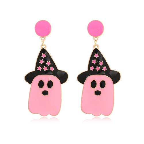 Zinc Alloy Drop Earring Ghost gold color plated Halloween Jewelry Gift & for woman & enamel pink nickel lead & cadmium free Sold By Pair