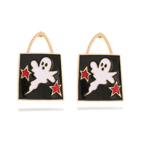 Zinc Alloy Stud Earring, Handtas, gold plated, Halloween Jewelry Gift & voor vrouw & glazuur, nikkel, lood en cadmium vrij, 30x39mm, Verkocht door pair