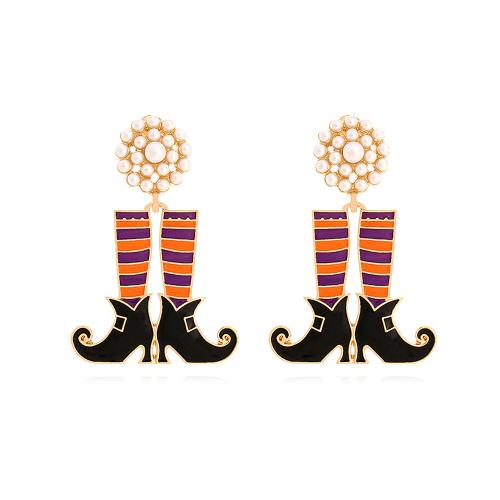 Zinc Alloy Drop Earring with Plastic Pearl Shoes gold color plated Halloween Jewelry Gift & for woman & enamel nickel lead & cadmium free Sold By Pair