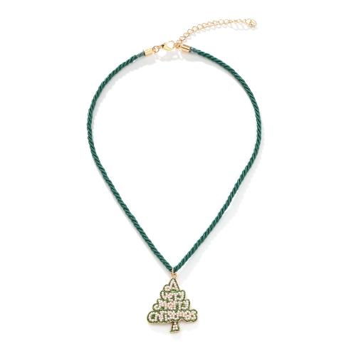 Nylon Cord Necklace with Plastic Pearl & Zinc Alloy with 7cm extender chain Christmas Tree gold color plated Christmas Design & for woman & enamel Length Approx 43 cm Sold By PC